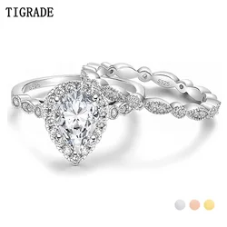 TIGRADE 1.5CT 925 Sterling Silver Bridal Ring Sets Wedding Teardrop Engagement Rings Vintage Pear Promise Marquise for Women