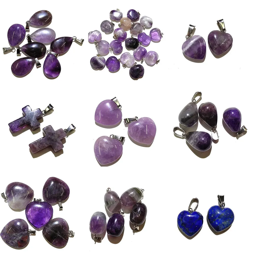 1PCS Natural Stone Pendant 20mm Peach Heart Shape Amethysts Necklace Charms Pendants for Jewelry Making DIY Necklaces