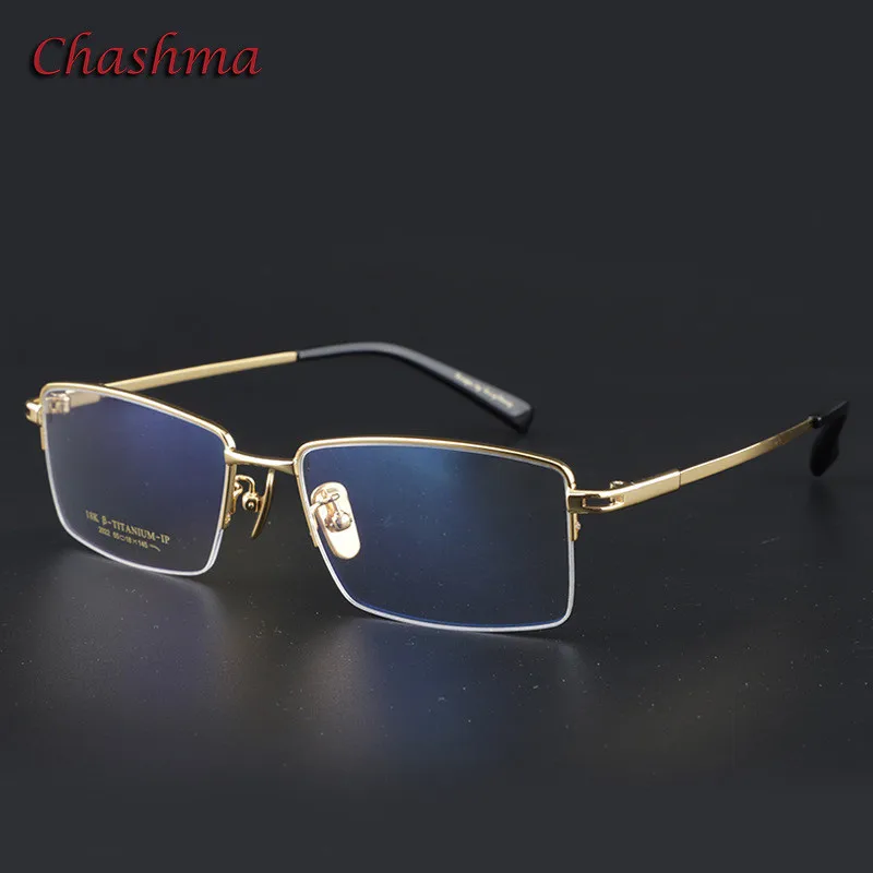 Classic Super Quality Pure Titanium Men Ultra Light Optical Spectacles Gold Frame Semi Rim Eyeglasses