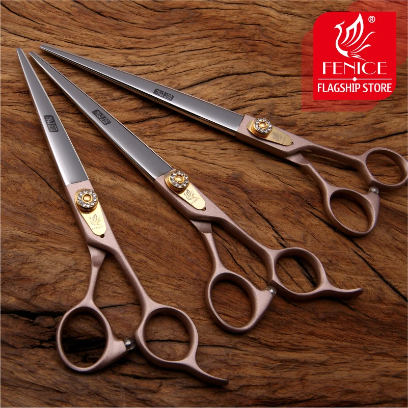 Fenice Professional Japan 440c Pet Dog Grooming Scissors 7.0 7.5 8.0 inch Sharp Cutting Straight Shears Tijeras Tesoura