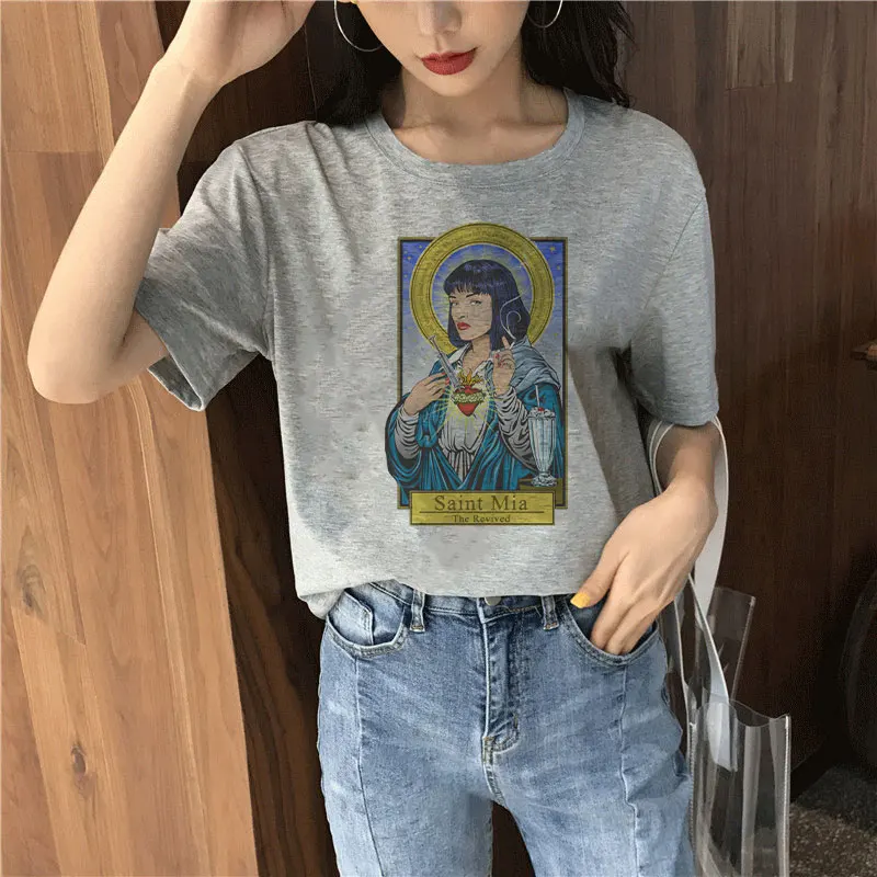 Summer Korean Style Ulzzang Tops THE MYSTERY OF WHO GIVE A SHIT Female T-shirt 90s Vintage Gray Tshirt 80s Fashion Clothes Women