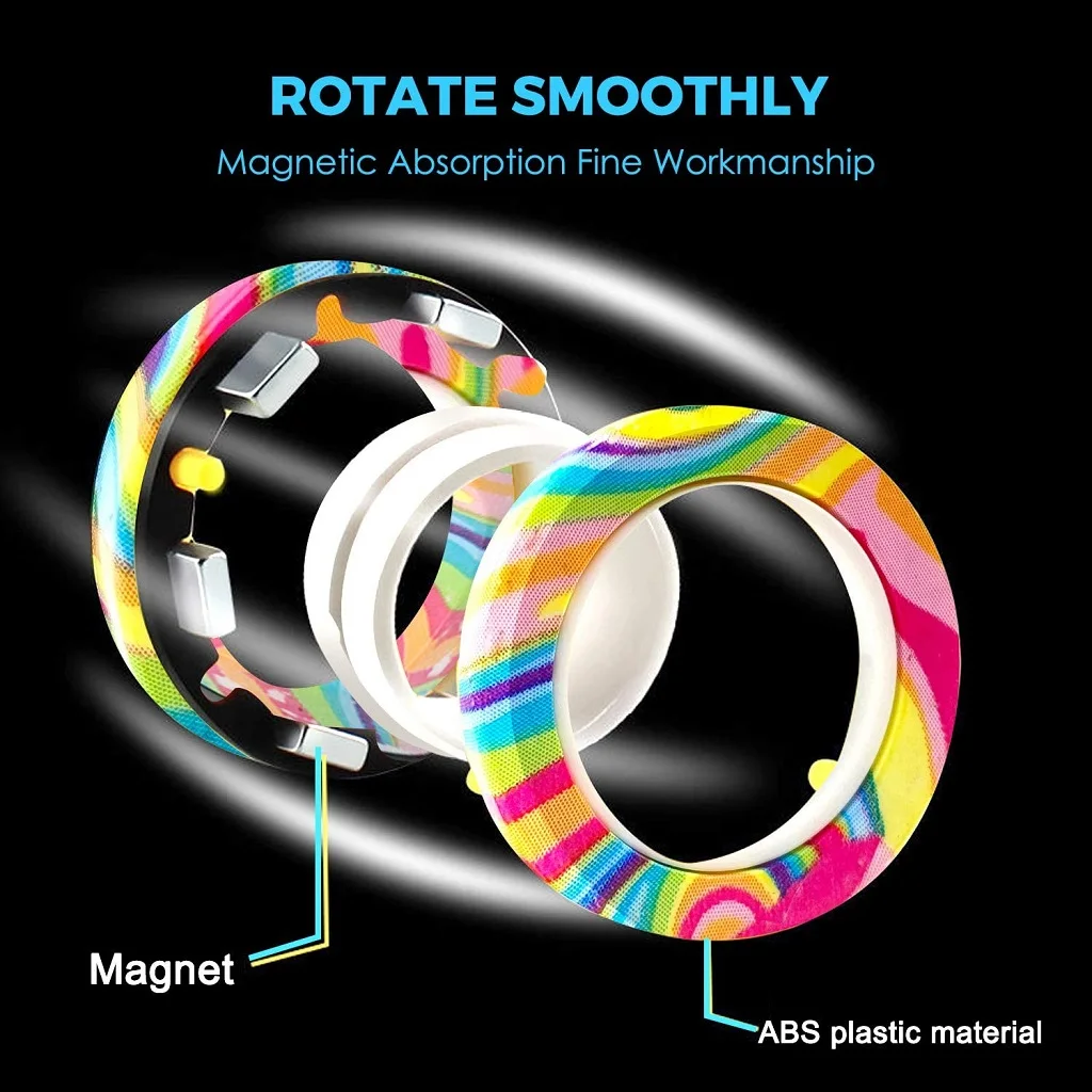 Magnetic Rings AntiStress Fidget Toy 3pcs Magic Ring Tool Bracelet  Finger Spinner Rainbow Color Kids Adult Decompression Toy