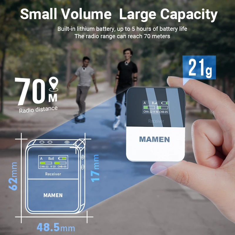 MAMEN Mini UHF Wireless Lavalier sistema microfonico con batteria da 800mAh 50m Pickup per Smartphone DSLR registrazione intervista fotocamera