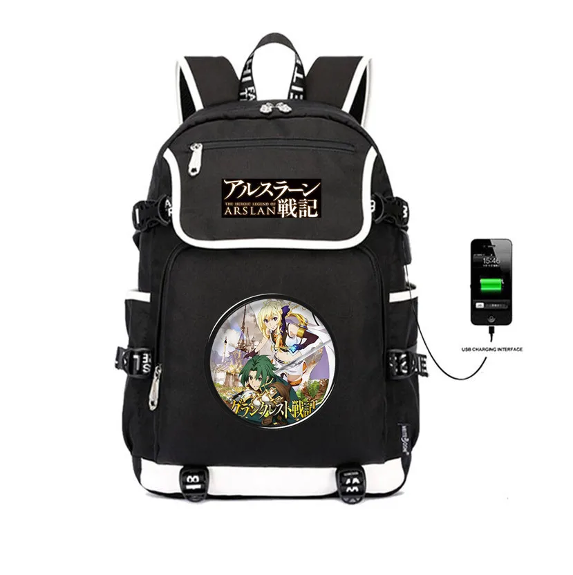 anime Record of Grancrest War backpack USB Charging women men package teenager Travel bag School Students book Bag