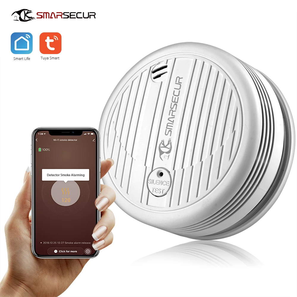 SMARSECUR Wifi Smoke Detector Smoke Sensor Highly Sensitive For smart Life app control Power by Tuya