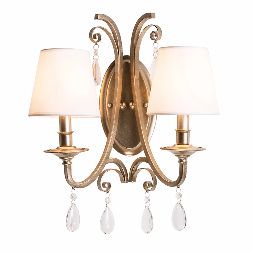 

American country crystal metal wall lamps bedroom bedside light fabric single loft aisle living room study decor sconces lights