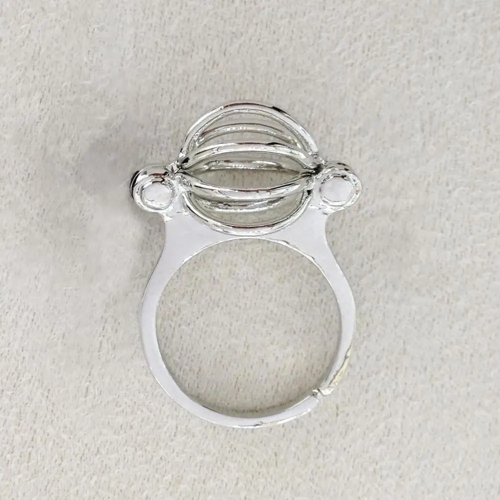 18kgp Ball Ring Mounting Adjustable Size Can Open & Hold 8 MM Pearl Gem Stone Bead Ring Cage