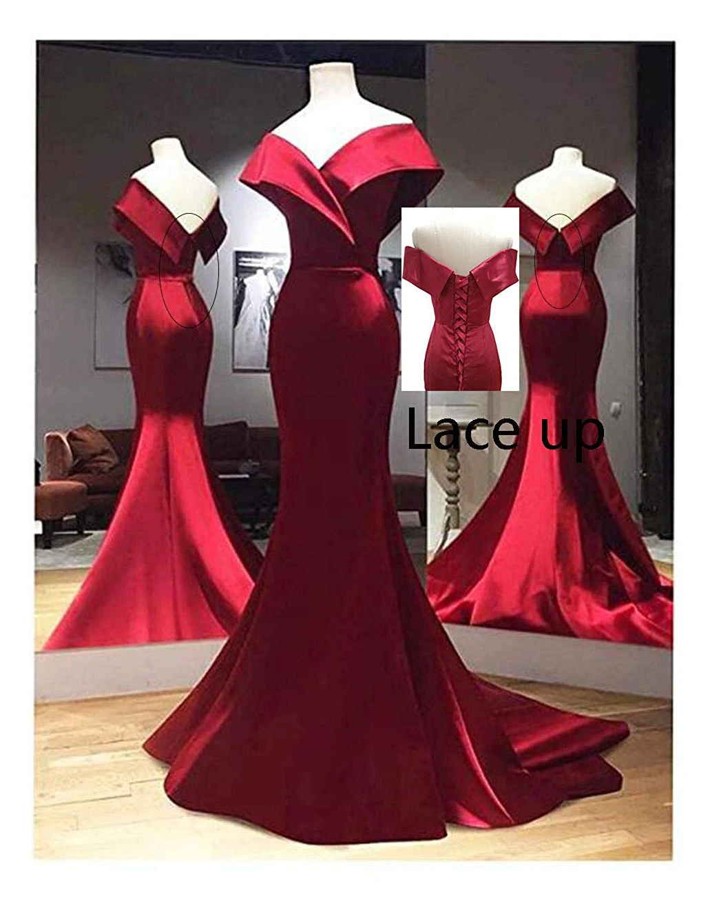 Prawdziwe zdjęcia Burgundowe suknie balowe o kroju syreny dla afrykańskich czarnych dziewcząt Off Shoulder Backless Satynowe suknie wieczorowe