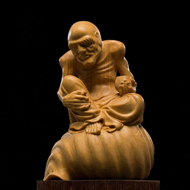 D032ca - 10.5*8*6 CM Stunning Boxwood Figurine Carving: Monk Luo Han On Snail