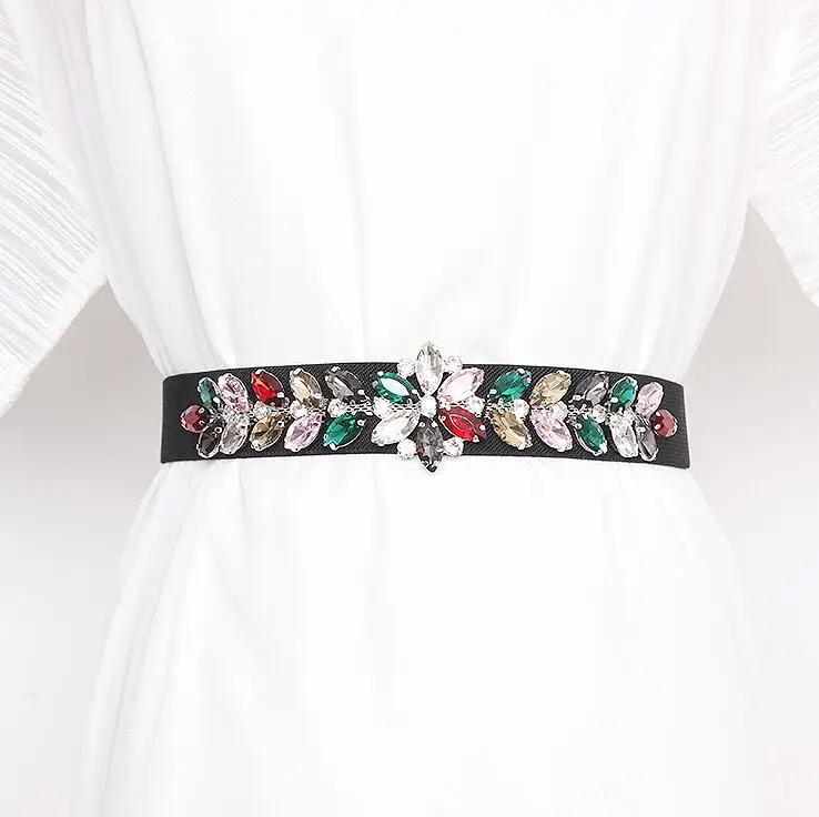 Women's runway fashion rhinestone beaded elastic Cummerbunds female Dress Corsets Waistband Belts decoration wide belt R2987