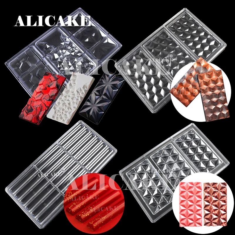 Polycarbonate Chocolate Moulds 3D Chocolate Candy Bars Thick Molds Tray Cake Form Baking Pastry Bakery Tools Drop shipping