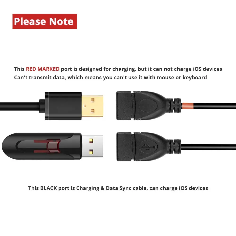 USB 2.0 ذكر إلى أنثى المزدوج USB أنثى البيانات محور USB الفاصل كابل USB شحن كابل محول الطاقة لأجهزة الكمبيوتر المحمولة