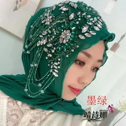 Hijab del partito di sera di nozze musulmane fatte a mano di alta qualità della decorazione della gemma del diamante