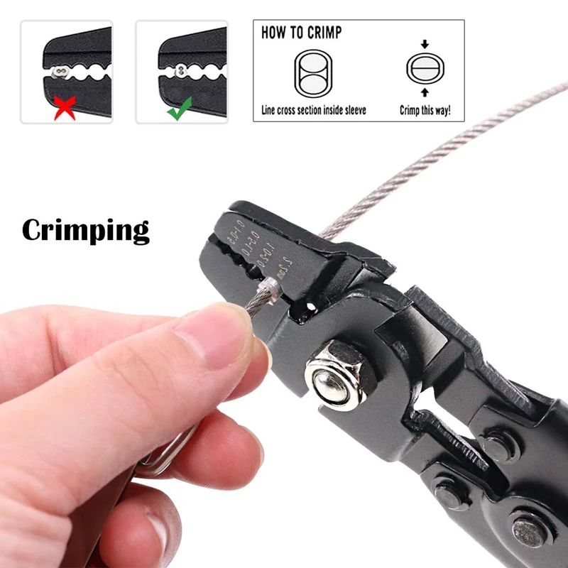 Wire Rope Crimping Tool Fishing Crimping Tool With 150Pcs 1.2/1.5/2mm Aluminum Double Barrel Ferrule Crimping Loop Sleeve Kit