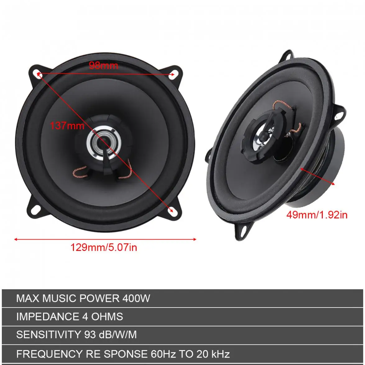 5 Inch 400W 2-Way Subwoofer Car Speakers Universal Vehicle Door Auto Audio Music Stereo Full Range Frequency HIFI Speakers