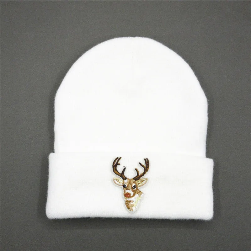 

Cotton Deer Animals Embroidery Thicken Knitted Hat Winter Warm Hat Skullies Cap Beanie Hat for Men and Women 245