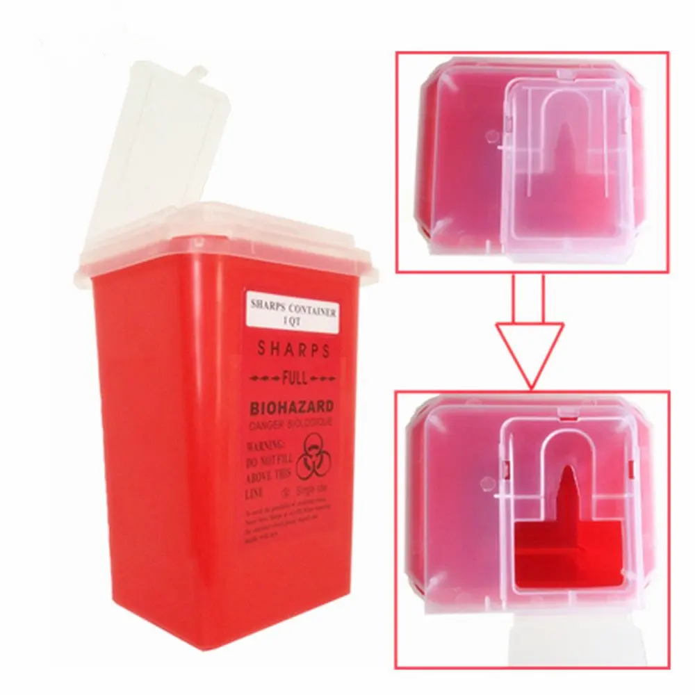 3PCS Red Waste Box 1L Sharp Needle Container Plastic Medical Supplies Disposal Containers for Tattoo Needle Tips  Accessories