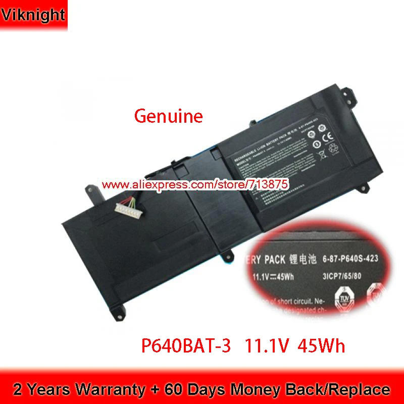 Genuine P640BAT-3 Battery for CLEVO 6-87-P640S-4231A P640HJ P640HK1 P640RE P641RE P640RF P641HJ P641HK1 P406 P407 11.1V 45Wh