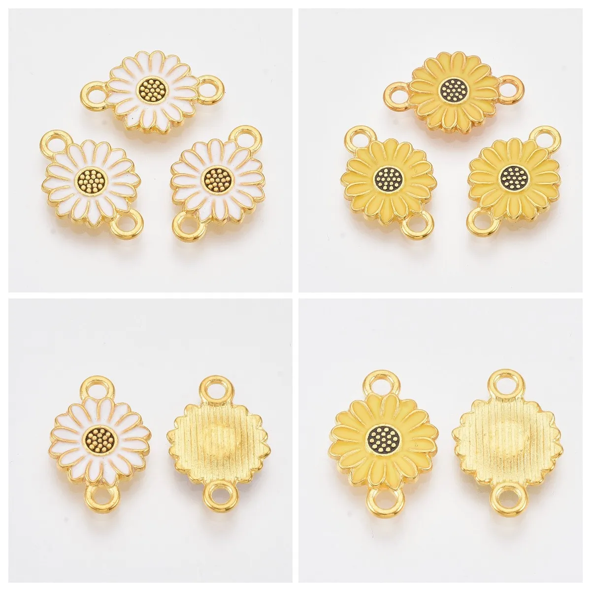 

10Pcs Small Daisy Sunflower Flower Metal Enamel Charms Pendants Connectors For Bracelet Necklace DIY Craft Jewelry Making