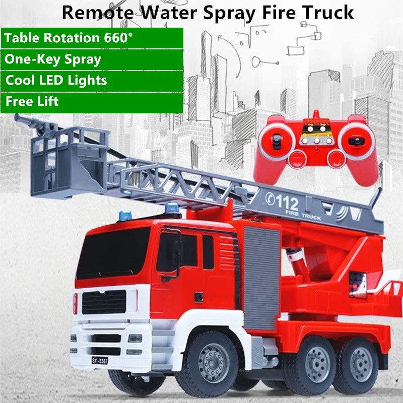 

Large Simulation Water Jet Fire RC Truck Ladder Telescopic Workbench Rotating Water Spray Engineering Vehicle Toy Boy Kid Gift