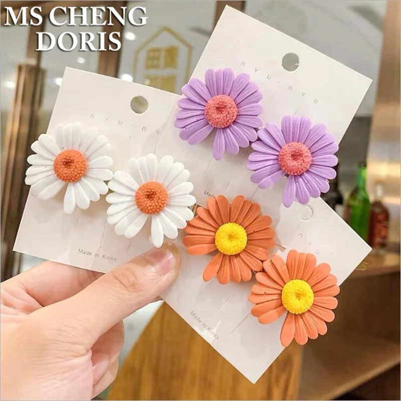 Resin Daisy Flower Hairpins Colorful Flower Headdress Kids Hair Side Bangs Pins Women Hair Clips Hair Accessories