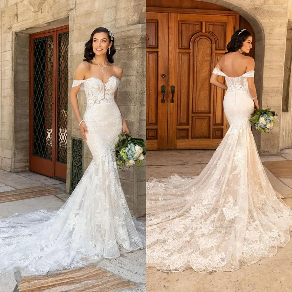 2021 Nieuwe Trouwjurken Lace Geappliceerd Kralen Mermaid Bruidsjurken Custom Made Sexy Off Shoulder Trouwjurk Vestidos De Novia