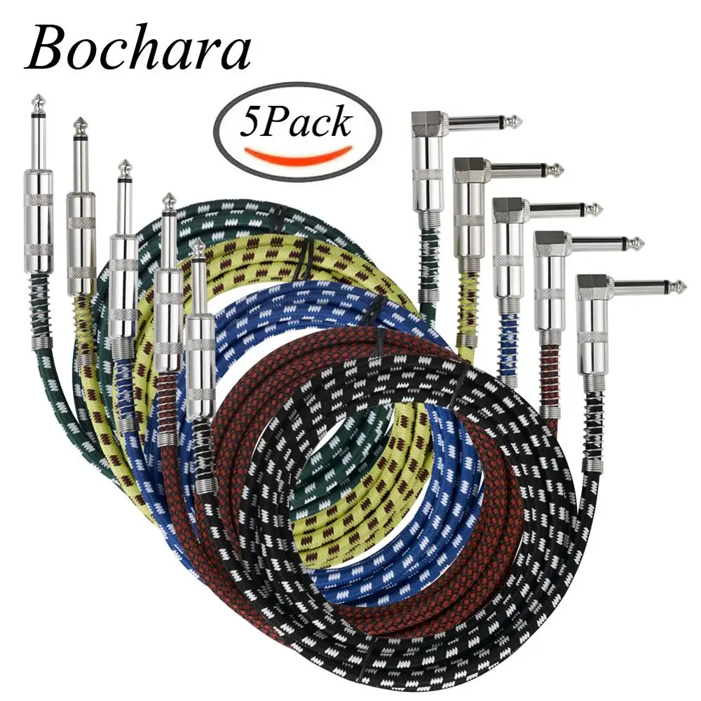 Bochara 6.5mm Jack Male to Male Guitar instrument OFC Audio Cable Foil+Braided Shielded 5Pack