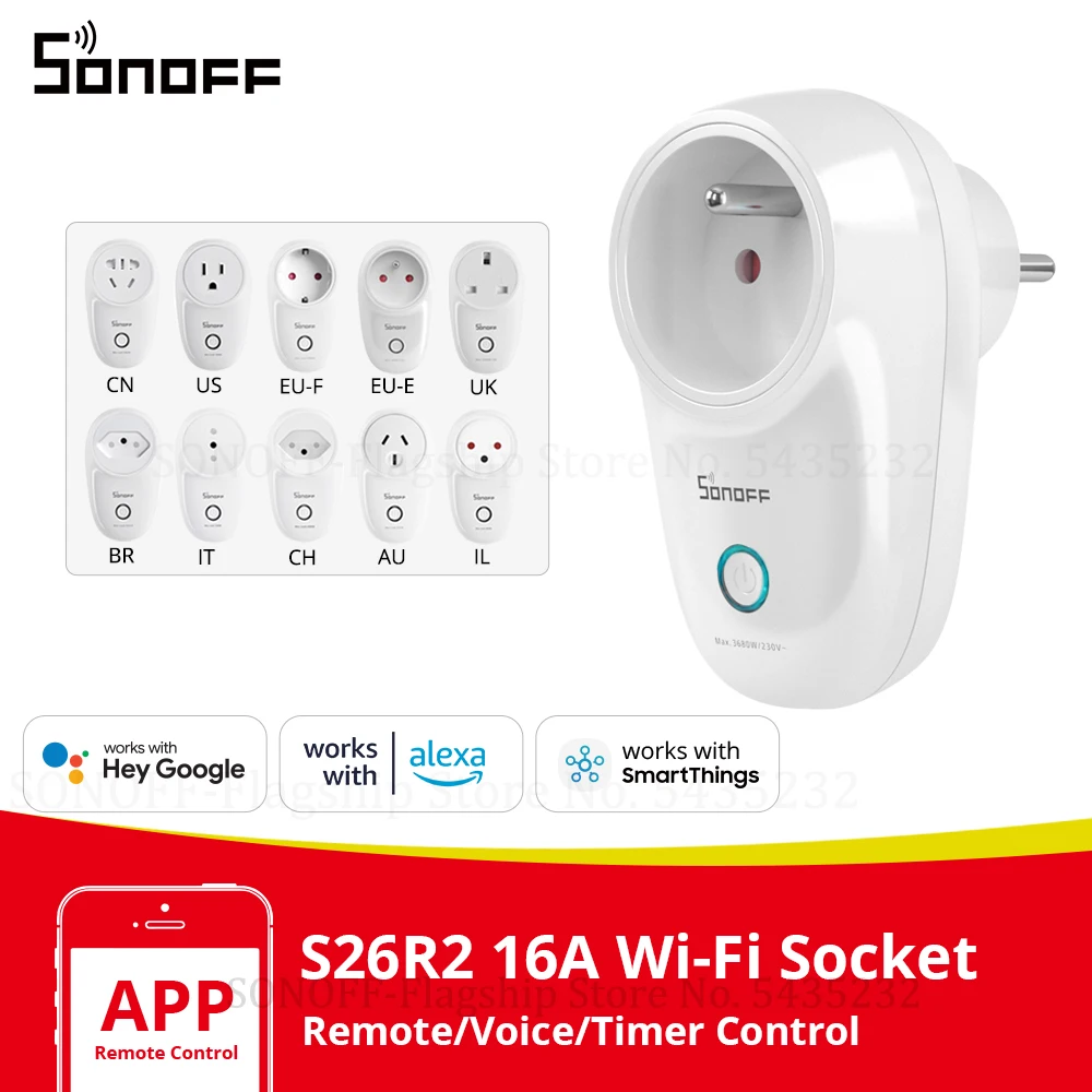 Умная розетка SONOFF S26R2, 16 А, с поддержкой Wi-Fi