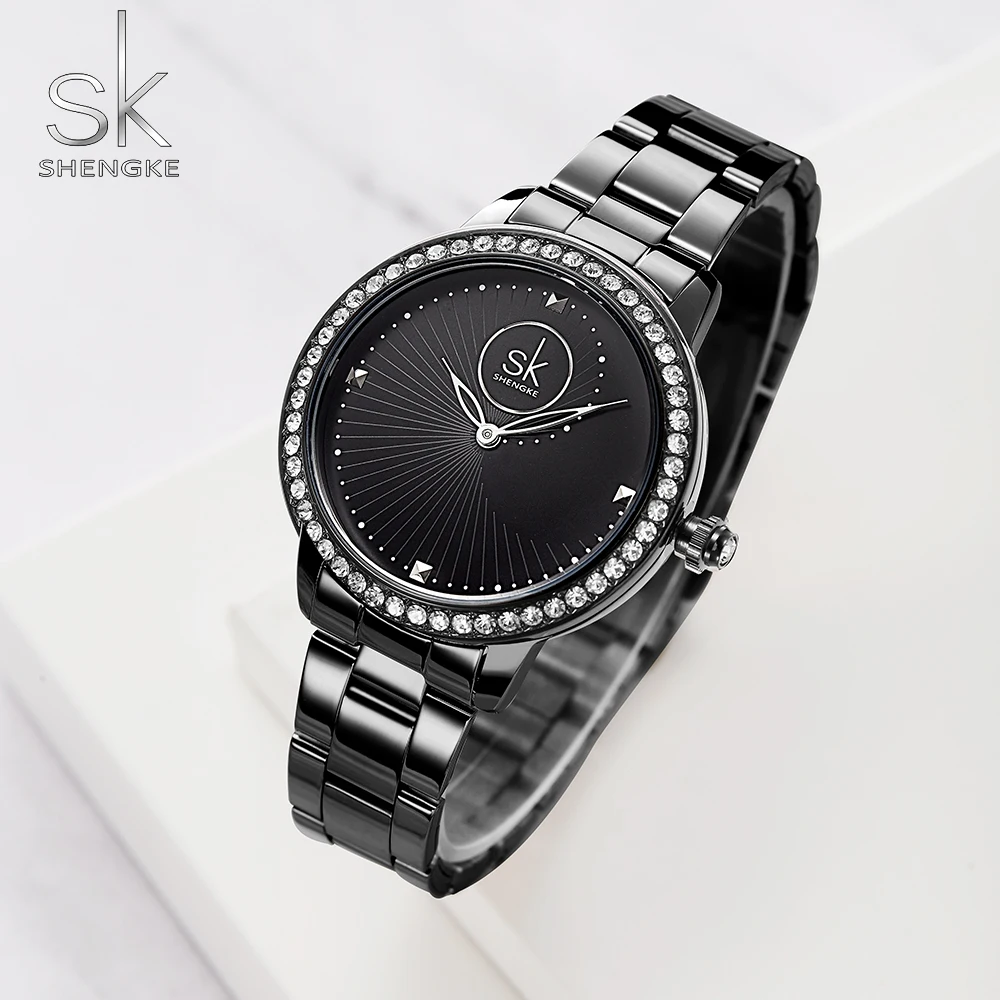 Shengke orologio da polso per donna quarzo giapponese impermeabile Relogio Feminino strass di lusso intero nero Reloj Mujer 2022