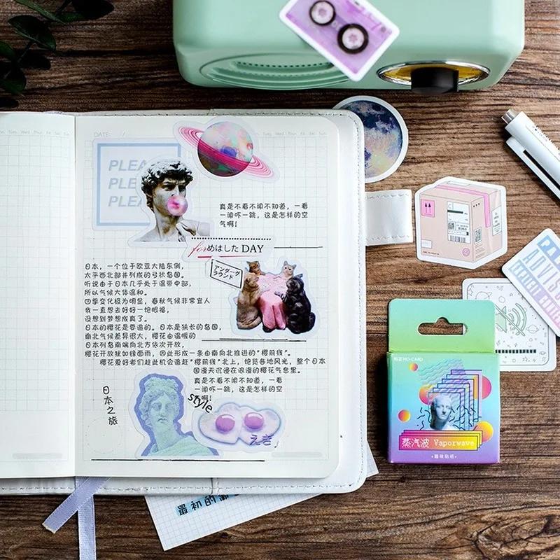 46 Pcs/box Cute Vaporwave Label Kawaii Diary Handmade Adhesive Paper Flake Japan Sticker Scrapbooking Stationery Stationery