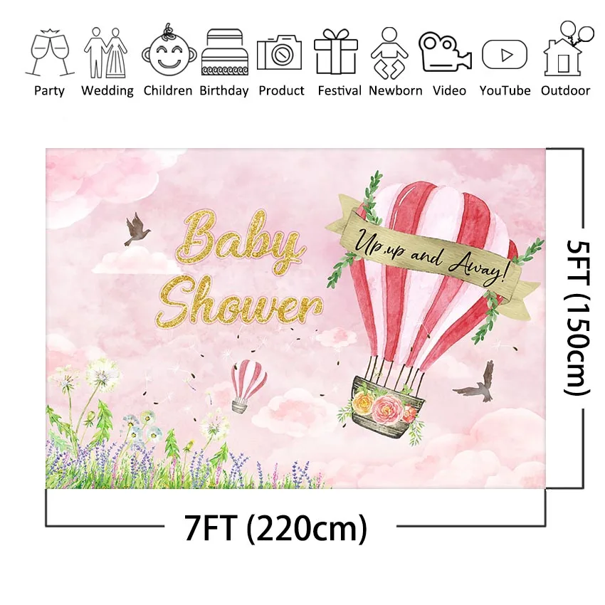 Fondos de fotografía para Baby Shower con globo aerostático, decoraciones para fiesta de bebé, niña y niño, fondo fotográfico personalizado