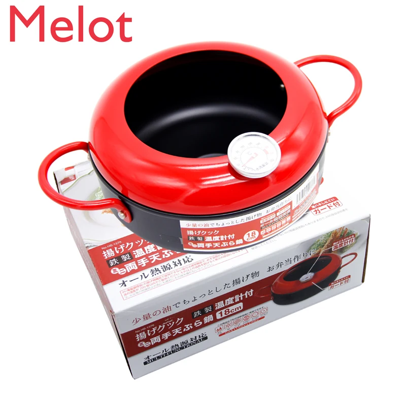 Splash-Proof Deep Frying Pan Household Gas Induction Cooker Universal Non-Stick Pan Temperature Control Pot with Thermometer