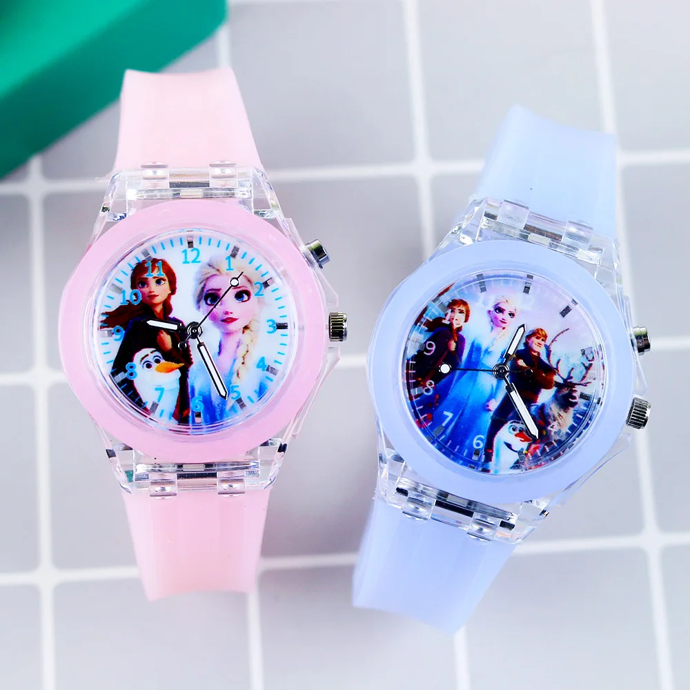 Flash Light Children Watches with Bracelet Silicone Strap Princess Elsa Frozen Sophia Girls Watch Student Clock reloj infantil