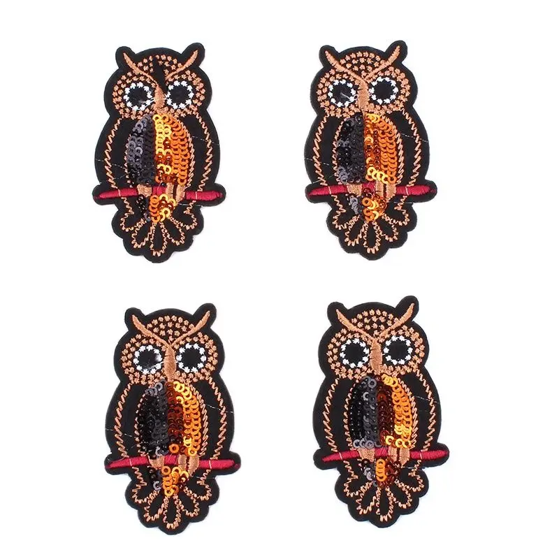 10pcs/lot Iron On Sequined Owl Patches Sew On Diy Jeans Stickers iron animal patch Clothing Bags Coats Appliques Garment Badge