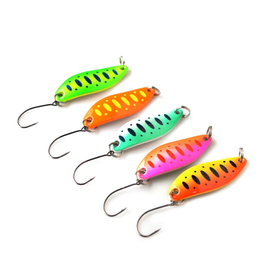 Lot d'appâts artificiels en métal pour la pêche, leurre pour truites, bars, paillettes, crochet unique, matériel pour pêcher, 5 pièces