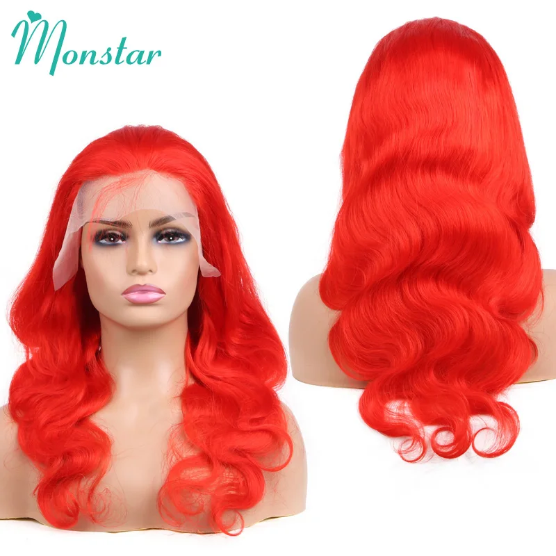 Monstar Red Wig Color Straight Human Hair Wig Brazilian Remy 13x4 Body Wave Lace Front Wig Lace Frontal Wig Transparent Lace Wig