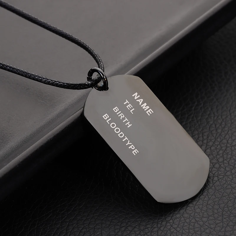 مجوهرات من صلب لا يصدأ سحر أسود اسم الجيش العسكري معرف علامة قلادة مع سلسلة اسم الجنس الولادة نوع الدم العلامة
