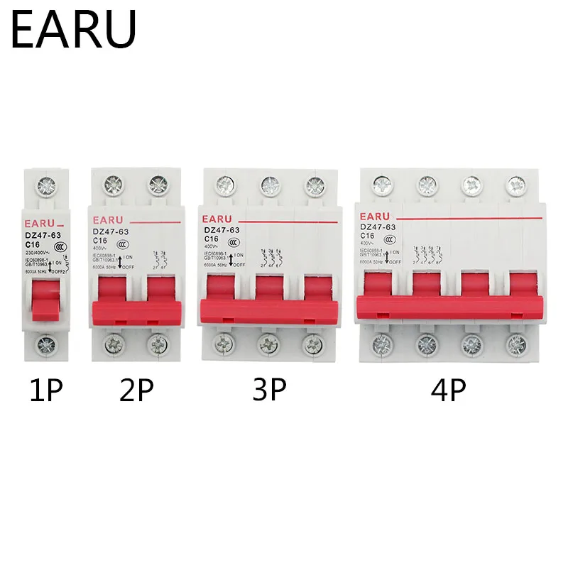 

DZ47 1-4 Pole 3A/6A/10A/16A/20A/32A/40A/50A/63A 400V C Type Mini Circuit Breaker MCB 35mm Din Rail Mount Breaking Capacity 6KA