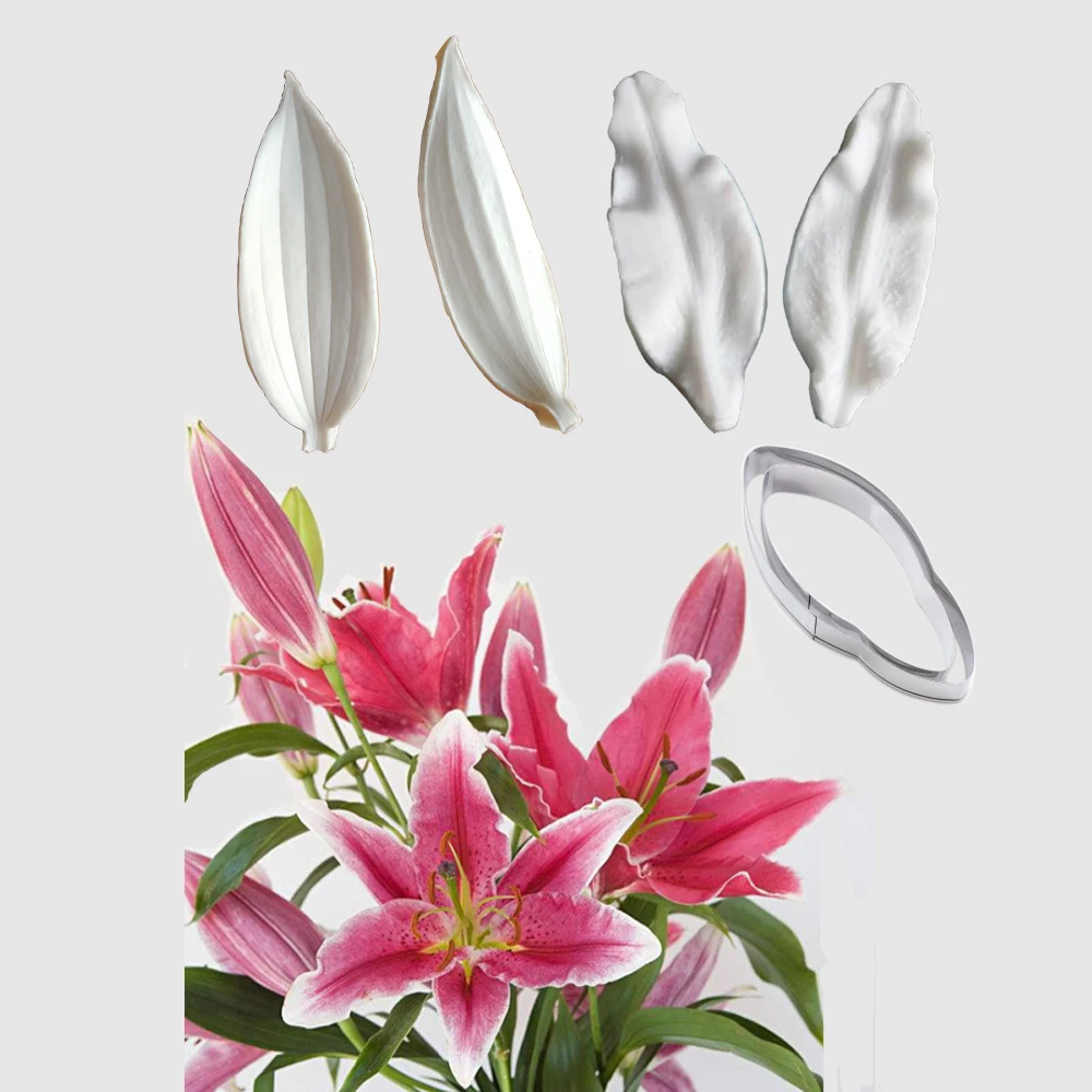 

Lily Leaves Silicone Veiner Flower Veiners Silicone Molds Fondant Sugarcraft Gumpaste Clay Water Paper Cake Decorating CS250