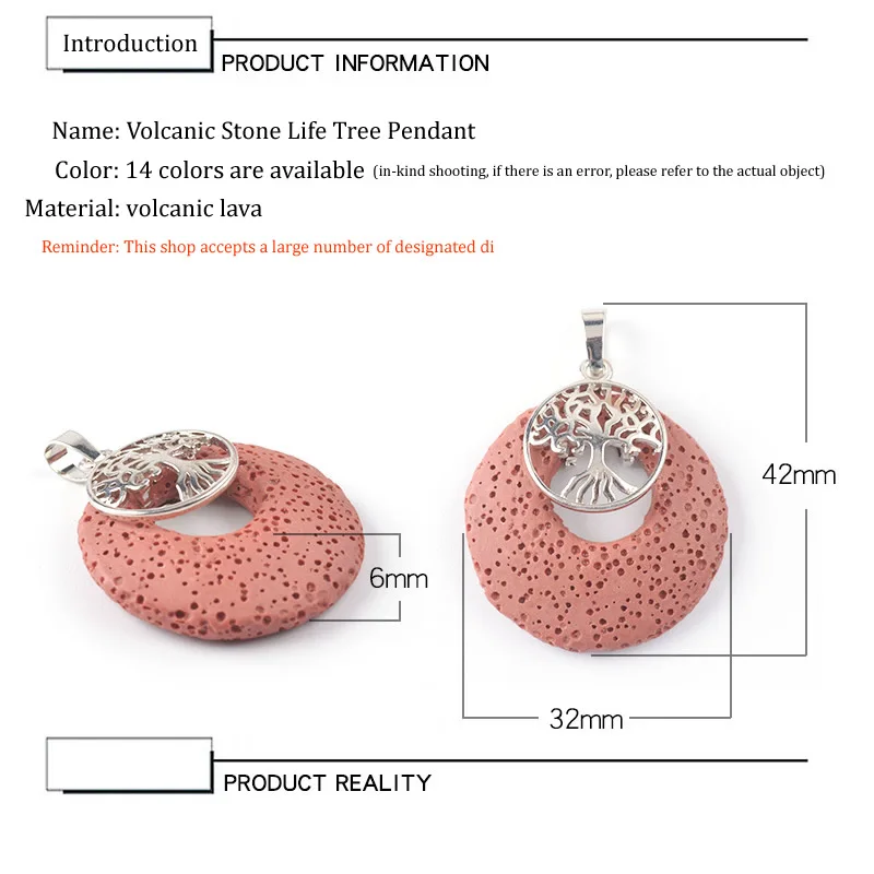 Ätherisches öl duft vulkangestein Baum des Lebens Charme Anhänger Runde Hohl Donut Reiki Anhänger für Frauen Männer geschenk Schmuck