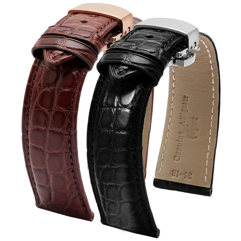 12 14 16 18 20 22 24mm Crocodile Leather Alligator Strap for Longines Master Omega Men and Women Butterfly Clasp Watchband