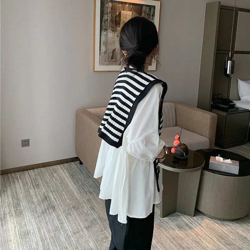 Women Shrugs Striped Knitted Spring Summer Shawls Scarf Cape All-match Fashion Cuff Shoulder Wrap Tops Cropped  Front Tie Up