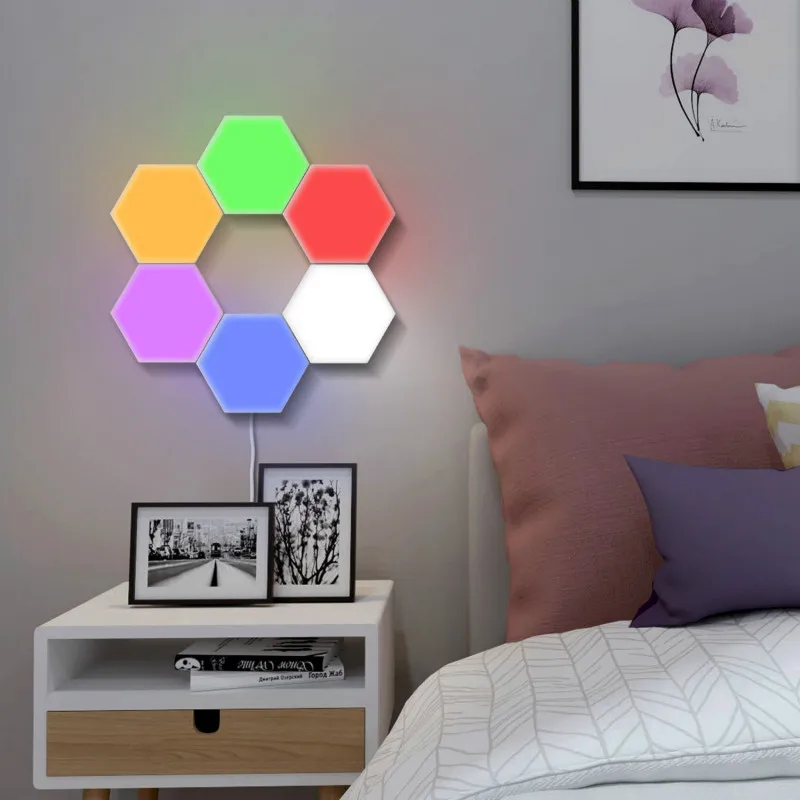 Imagem -04 - Lâmpada de Parede Hexagonal Led para Decoração Doméstica Decoração do Quarto Luz Noturna Sensor de Toque Lâmpadas Quânticas Magnéticas Luzes Favo de Mel Bricolage