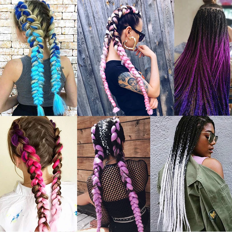 Braids Locs Synthetic Hair Extensions Jumbo Braiding Hair Piece for Women afro bulk Yellow Blue Red Pink Ombre Rainbow MUMUPI