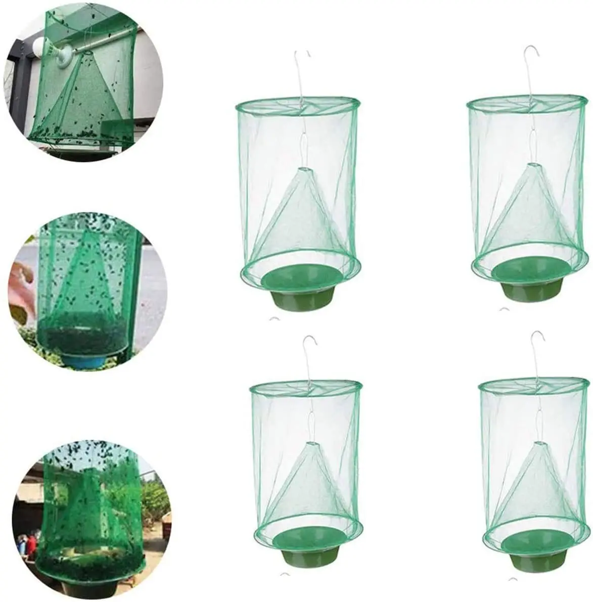 4 PCS Green Hanging Flycatcher Folding Net Fly Trap Summer Mosquito Fly Traps Bait Station Wasp Insect Bug Killer Flies Catcher