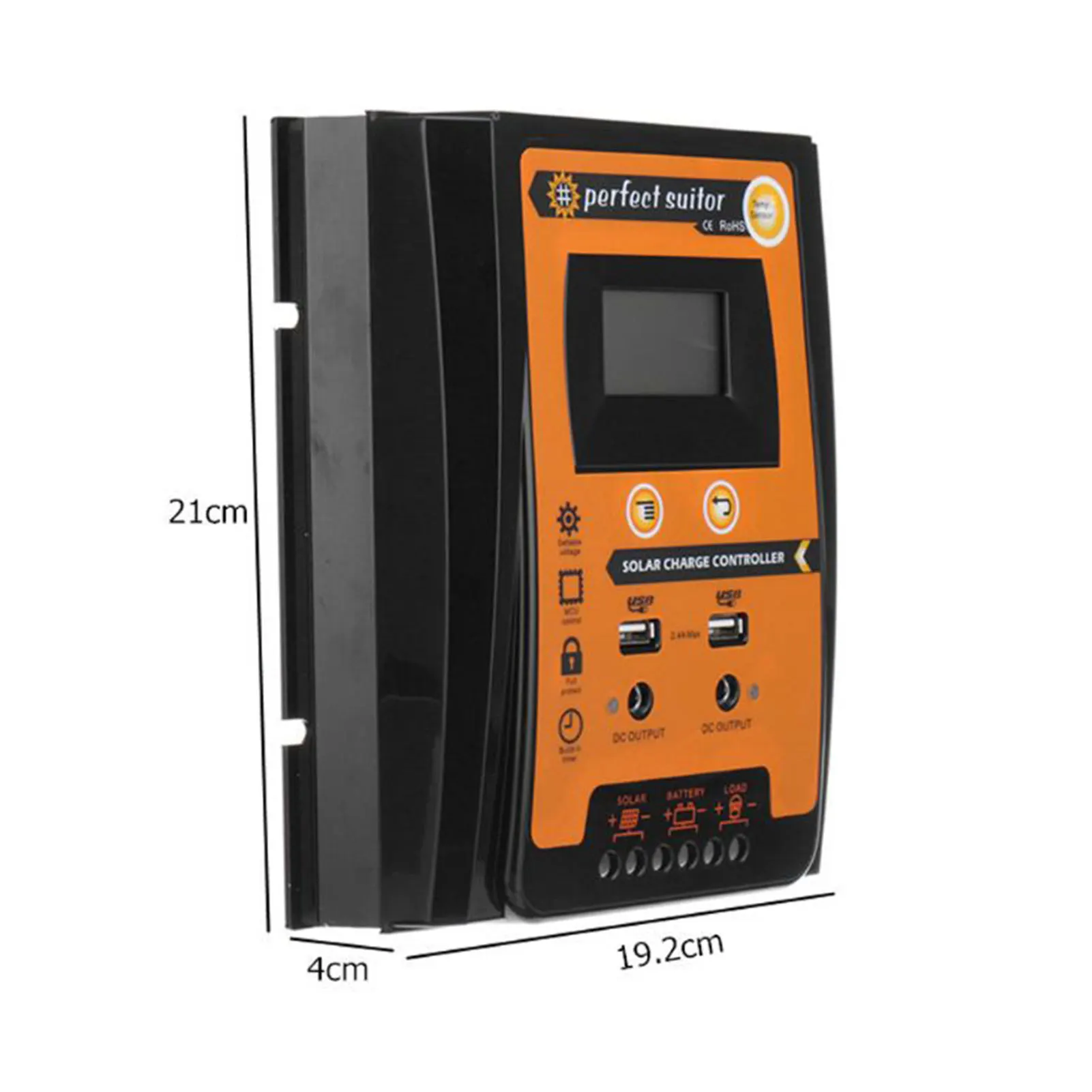 Imagem -06 - Controlador de Carga Solar Mppt 12v 24v Regulador Solar Usb Duplo com Grande Lcd Ip32 Controlador de Bateria Temporizador de Carga Transporte da Gota