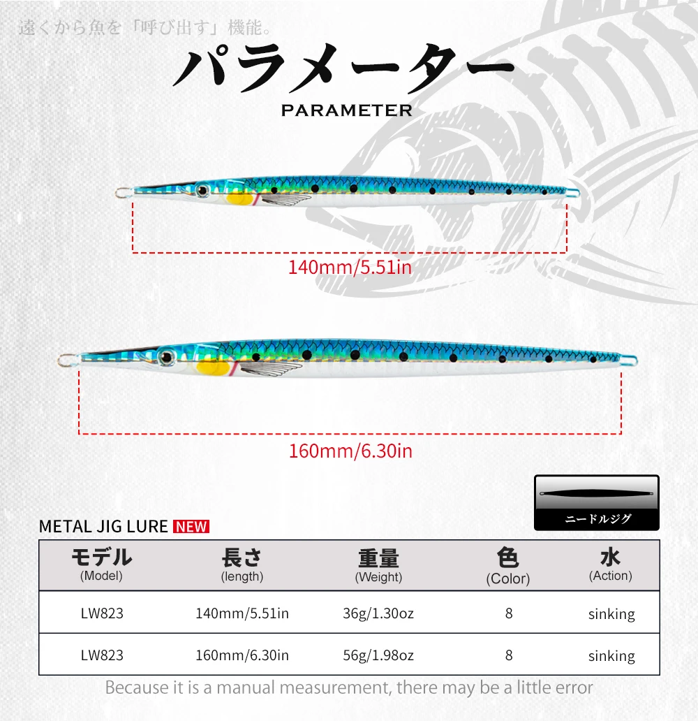 Hunthouse Angeln Nadel Jig Lange Metall Rassel Köder 140mm/36g 160mm/56g UV Sinking Langsam Jigging Shore Löffel Künstliche Tackle – Detail 6