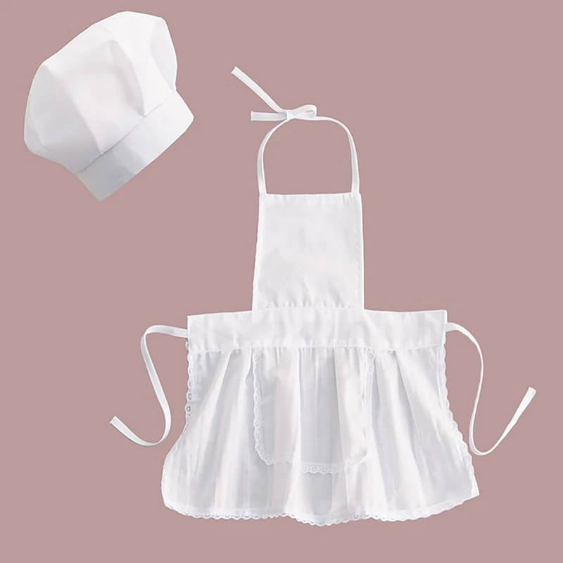 Cute Baby Chef Apron&Hat For Kids Costumes Cotton Blended Chef Baby White Cook Costume Photos Photography Prop Newborn Hat Apron