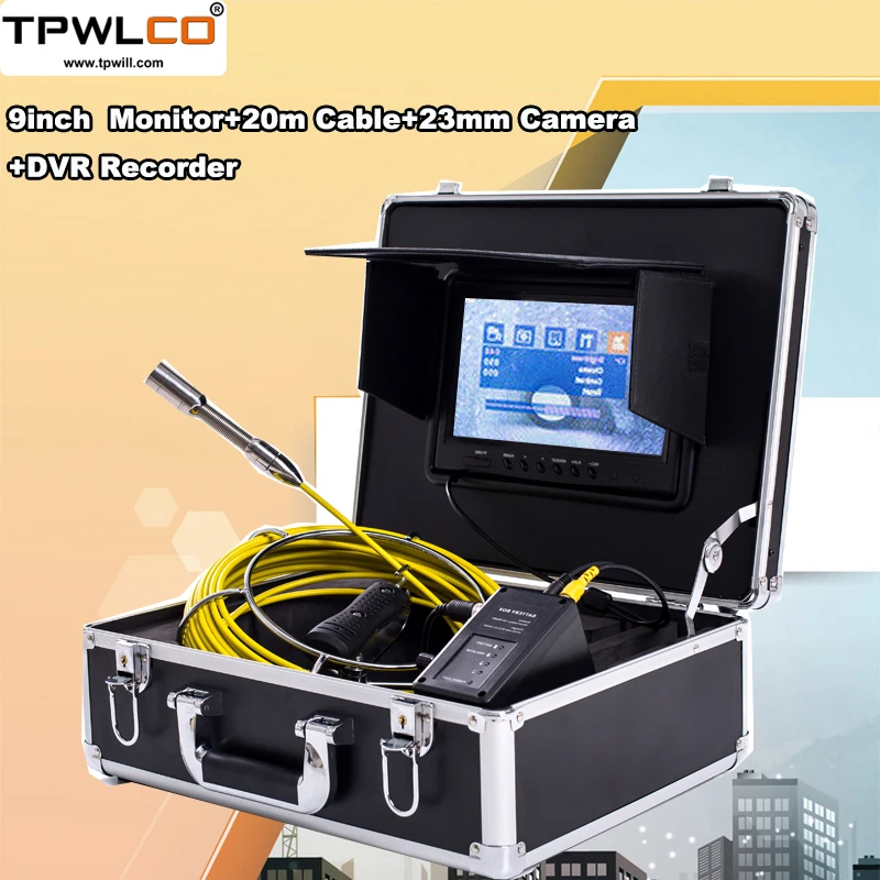 

23mm IP68 Waterproof Snake Video CCTV Camera System With 12PCS LEDS 20m DVR Recording Pipe Inspection Camera 9" LCD Display