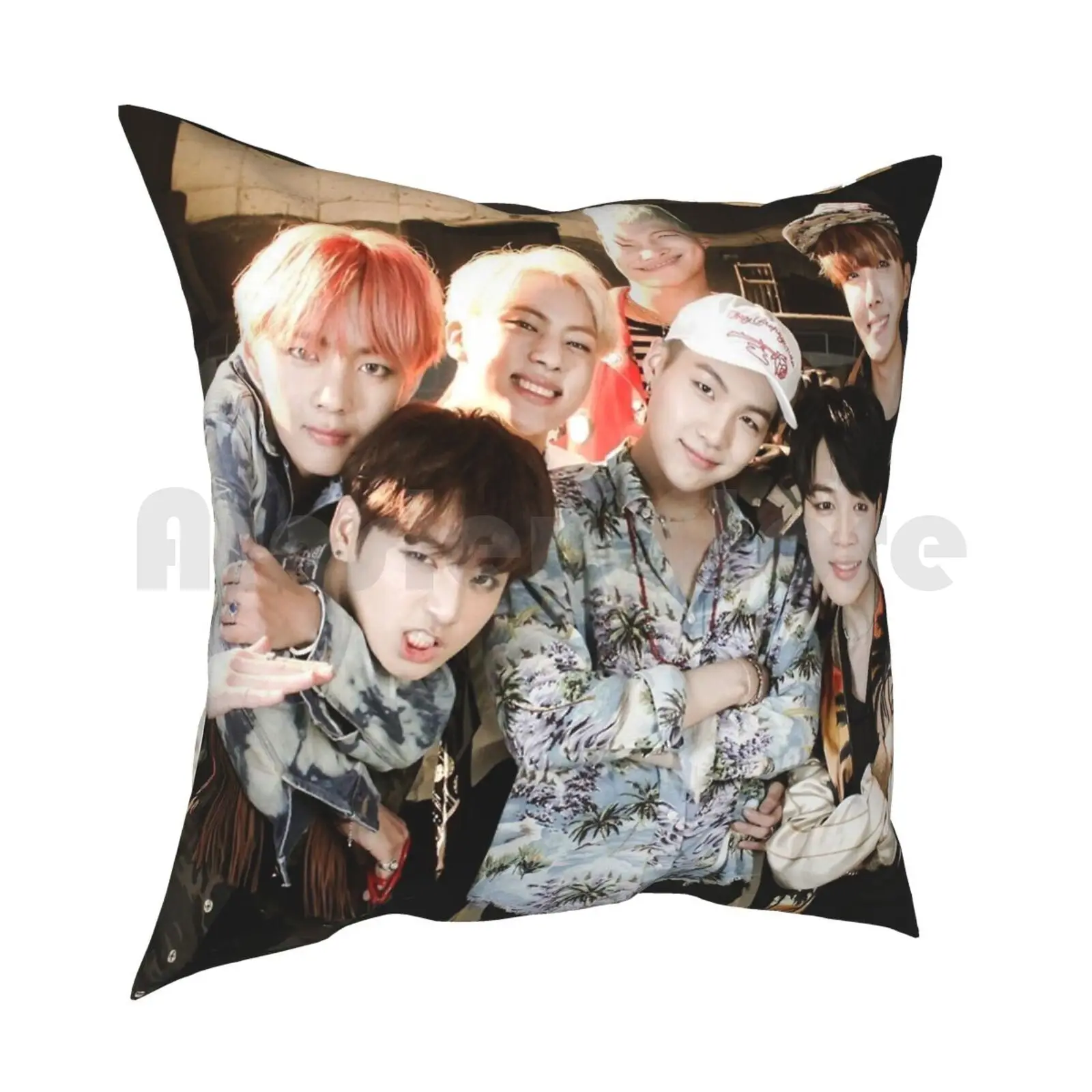 /-Fire Group Photo Pillow Case Printed Home Soft DIY Pillow cover Collage Pink White Kpop Korean Pop Tumblr Bulletproof Boy